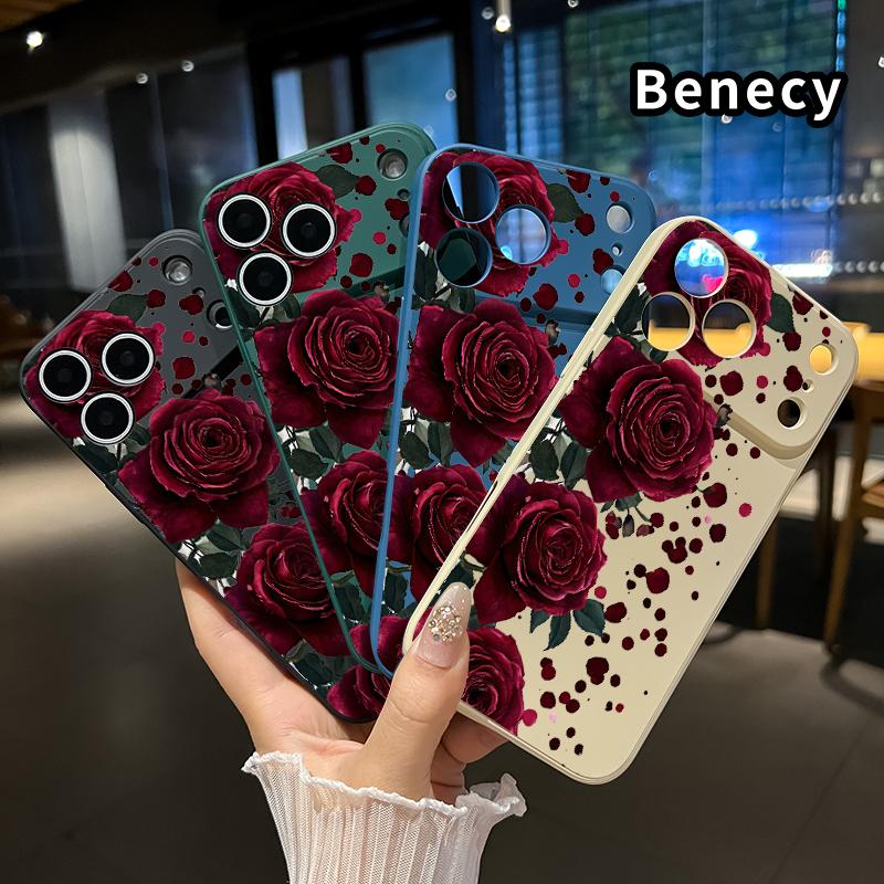 Straight Edge Phone Case for iPhone 17 15 16 14 Pro Max 13 12 11 XR XS Plus Air E Blooming Ruby Roses Pattern Drop Protection Shockproof Soft Liquid Silicone Smartphone Cover Straight Edge Phone Case for iPhone 17 15 16 14 Pro Max 13 12 11 XR XS Plus Air E Blooming Ruby Roses Pattern Drop Protection Shockproof Soft Liquid Silicone Smartphone Cover