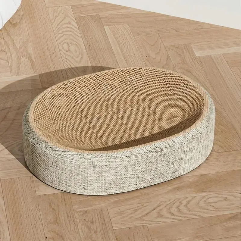 Oval Sisal Cat Scratcher Bed with Curved Lounger Design, Cat Scratch Pad and Resting Bed, Non Slip Indoor Cat Lounge