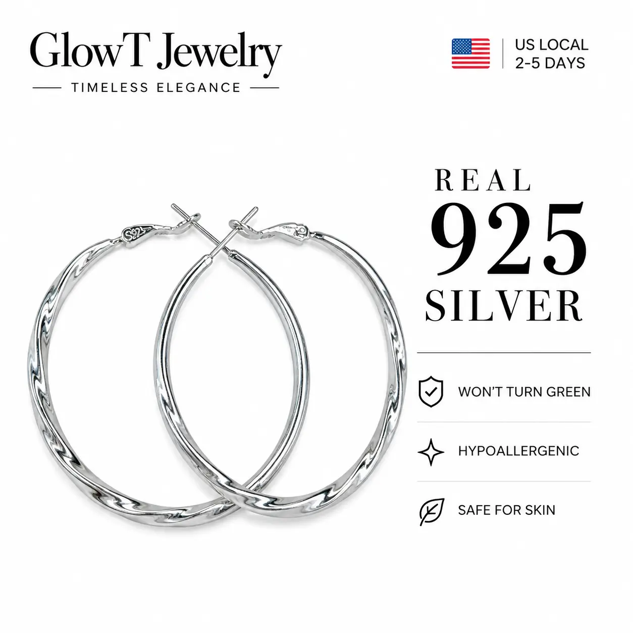 925 Sterling Silver Lightweight Twisted Hoop Earrings, Minimalist Round Hoop Jewelry for Women, Perfect Gift for Birthday, Holiday, or Everyday Wear