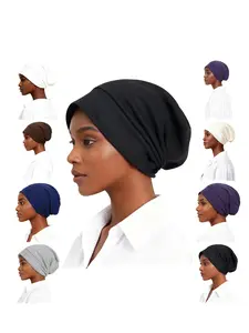 2 Pieces Baggy Slouchy Chemo Sleep Beanie Hat, Fitted Skull Cap Headwear, Casual Plain Design, All Seasons Wear, Comfortable Knit Caps, Adjustable Hat, Casual Outfits Cap