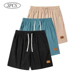 3-Pack Men’s Vintage Corduroy Casual Shorts – Loose Fit, Slub Fabric, Patch Pocket Design, Breathable Street Style Straight Cut, Drawstring Cuffs — Ideal for Urban Strolls and Outdoor Activities