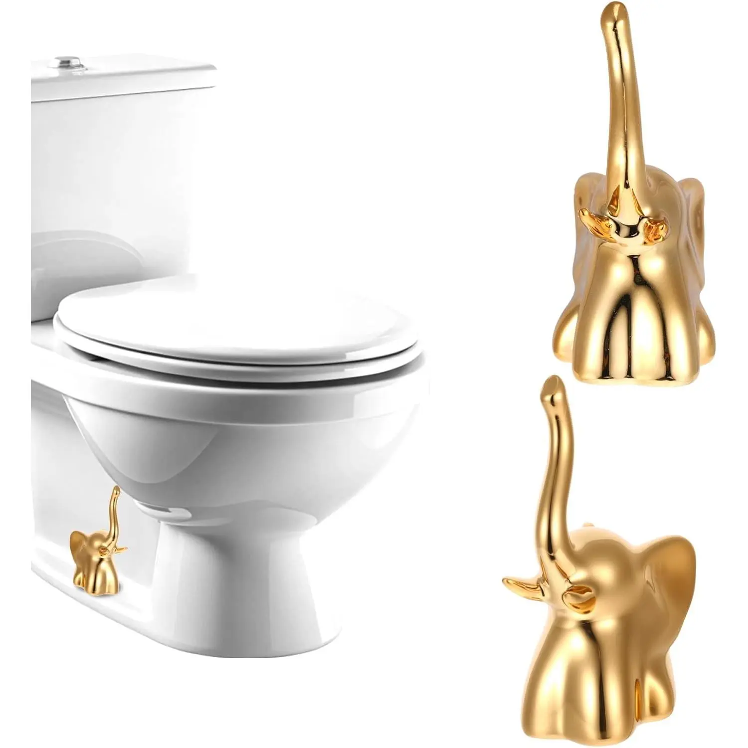 2-Pack Decorative Ceramic Elephant & Cat Shaped Toilet Bolt Covers, Rust-Preventing Bathroom Accessories with Easy Installation Kit (Golden)
