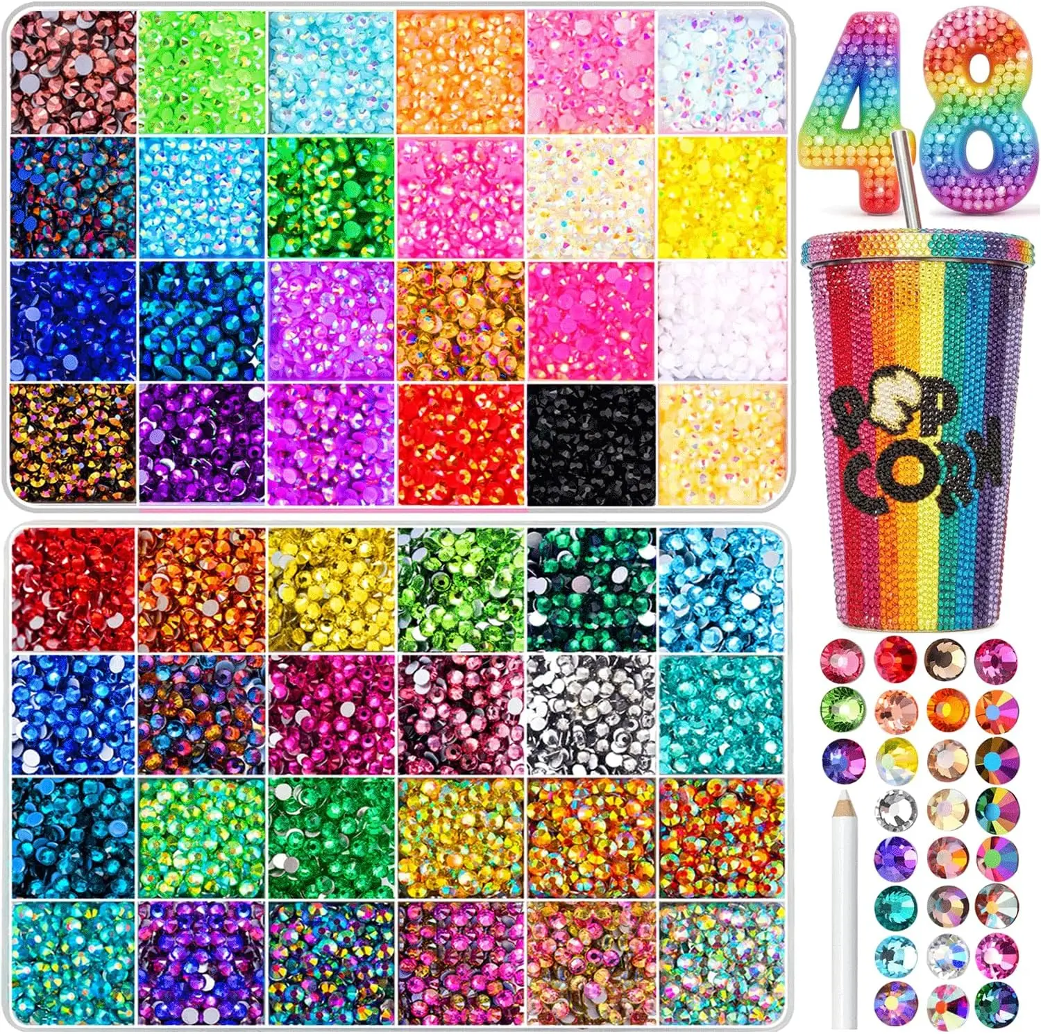 48000Pcs Resin Jelly Rhinestones for Crafting, Bedazzling Kit with Flatback Gems Rhinestones, 48 Color 3mm Flatback Gems for Diamond Art DIY Crafts Clothing Shoes Nail Art Decoration