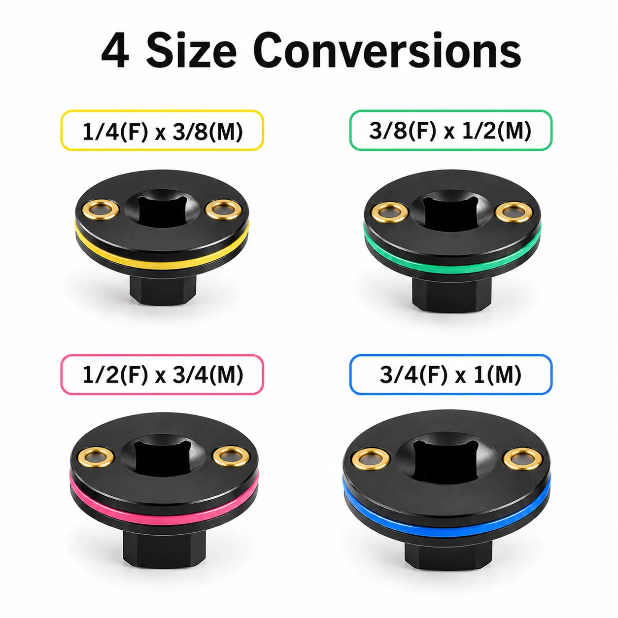 4-in-1 Low Profile Impact Socket Adapter Set, Heavy Duty Cr-Mo Steel Drive Reducer Kit for Tight Spaces, Thin Wall Impact Socket Converter for Electric Wrench, Ratchet & Power Tools, 1/4" to 1" Universal Adapter Accessories
