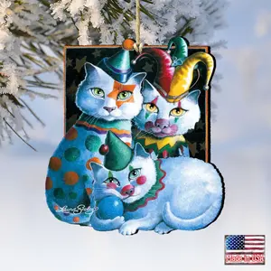 Designocracy 8512067-LS-S2 5 x 5.5 in. Performers Cat Wooden Ornaments - Set of 2