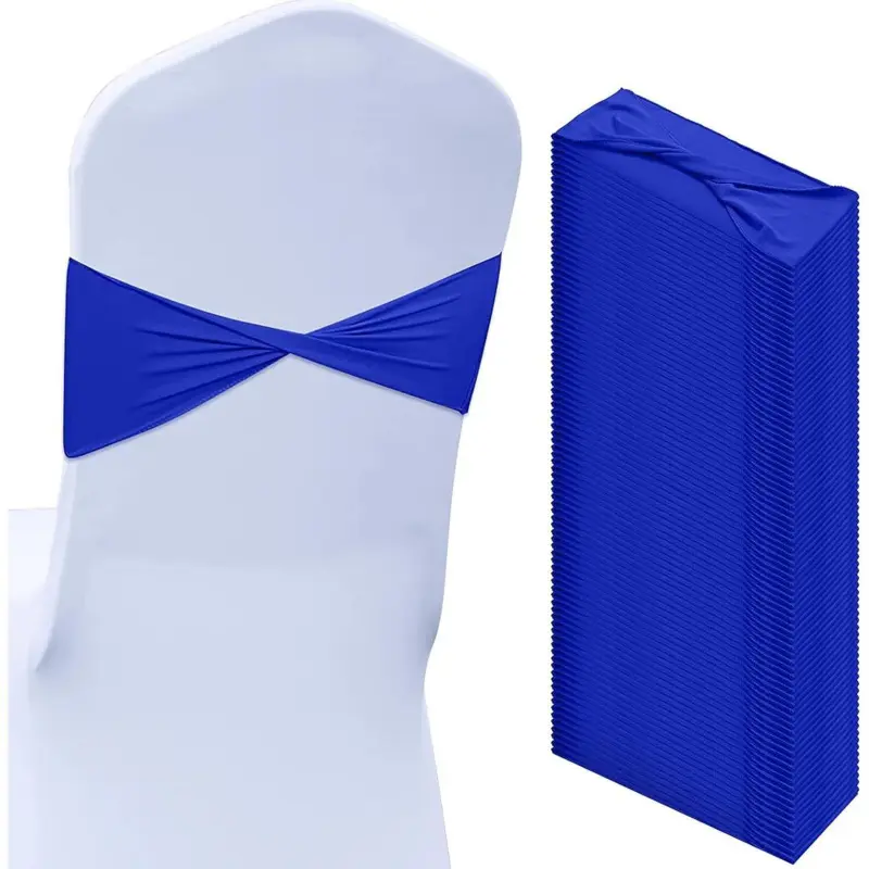 50 count Spandex Chair Sashes Bows Chair Bands Slider Sashes for Covers Elastic Bands Ties Without Buckle Decorations for Wedding Party Events Ceremony Birthday(Blue)