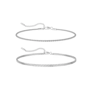 Tewiky Silver/14K Gold Gold Layered Chain Sterling Silver Lobster Claw Bracelets Sets for Men Women Silver Rope Figaro Cuban Link Chain Bracelets Set Men Jewelry Gifts for Dad Boyfriend Husband mother daughter bracelet For Valentine's Day gifts