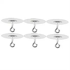 6Pcs Adhesive Ceiling Hooks for Popcorn Concrete Textured Ceiling Wall Surface, No Drilling Self Adhesive Ceiling Hooks Light Metal