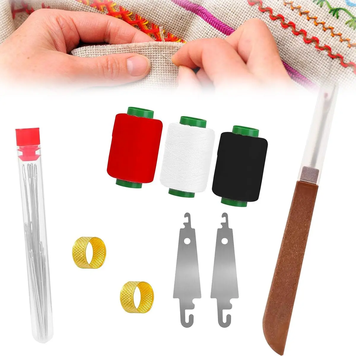 34PCS Big Eye Steel Needles Set - Long & Thin Handmade Quilting & Sewing Needles Kit for DIY Sewing Projects