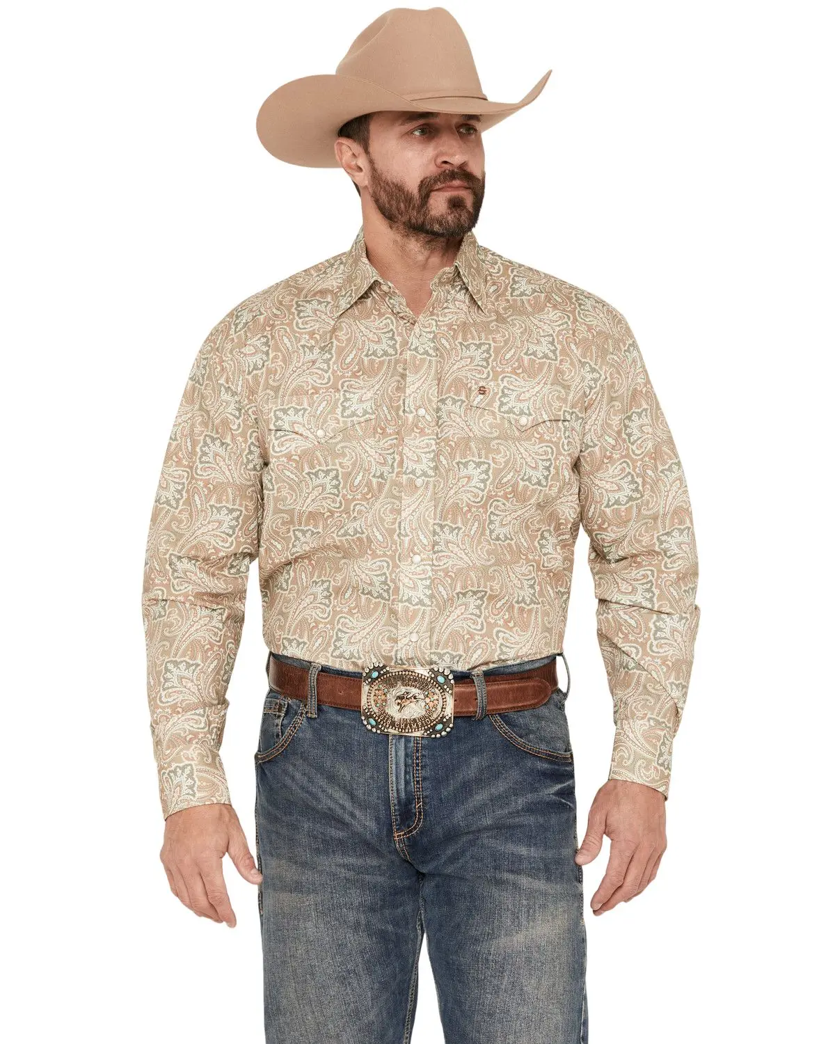Stetson Men's Men'S Paisley Print Long Sleeve Pearl Snap Western Shirt - 11-001-0425-4025