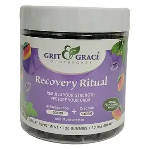 Grit & Grace Apothecary Recovery Ritual Gummy Multivitamin with 1500mg Ashwagandha & 5000mg Creatine for Strength & Recovery 120 Gummies