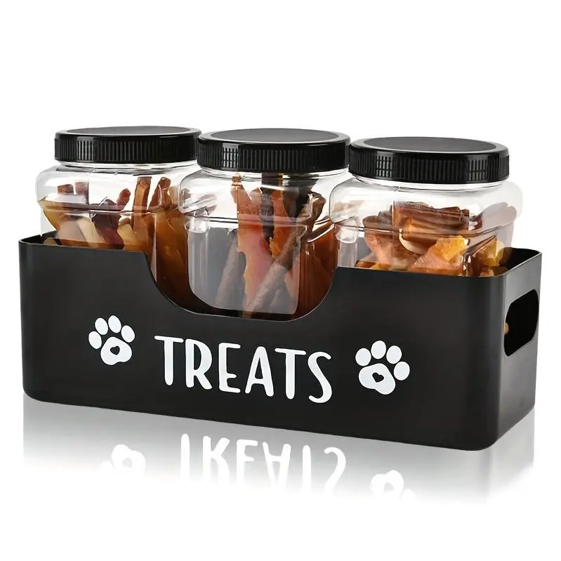 3pcs Airtight Plastic Jars Pet Snack Box Set - Durable Farmhouse Style Pet Food Storage Container for Dogs and Cats, 1 Pack