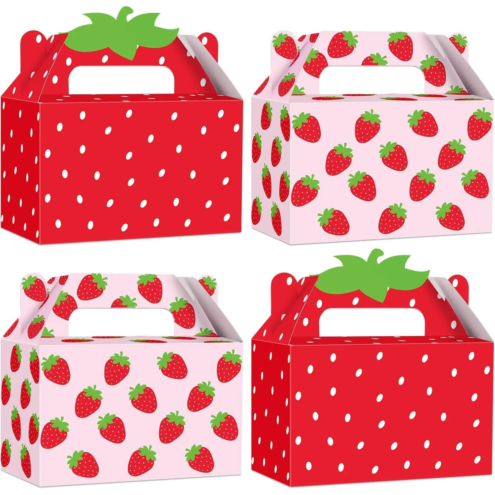 24pcs Strawberry Party Favor Box Summer Gift Boxes Cute Fruit Goody Folding Paper For Sweet One Birthday Shower Decor Supplies 6.3 * 3.2 3.9inch