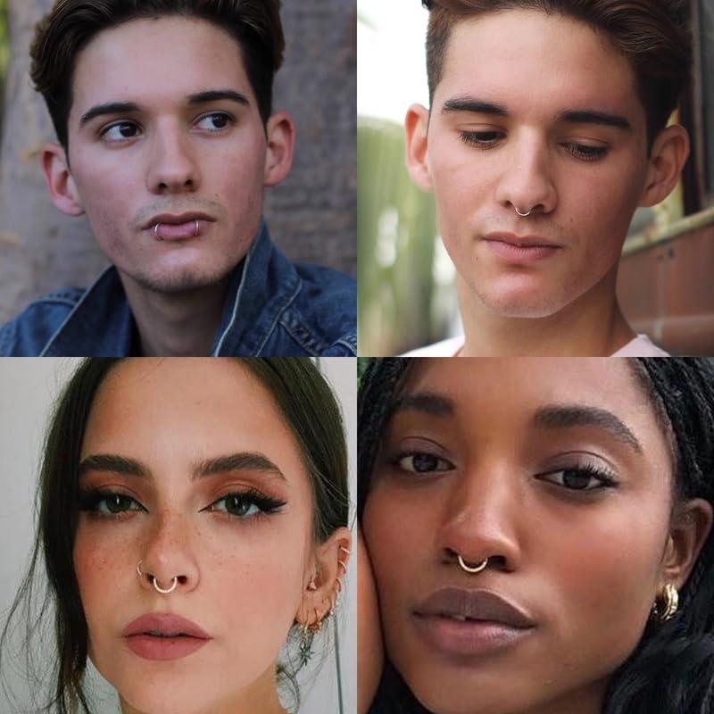 20G Titanium Nose Ring Hoop, Cartilage Hoop Earrings for Women Men Silver Gold Nose Ring Septum Ring Tragus Conch Helix Daith Lip Piercing Jewelry`