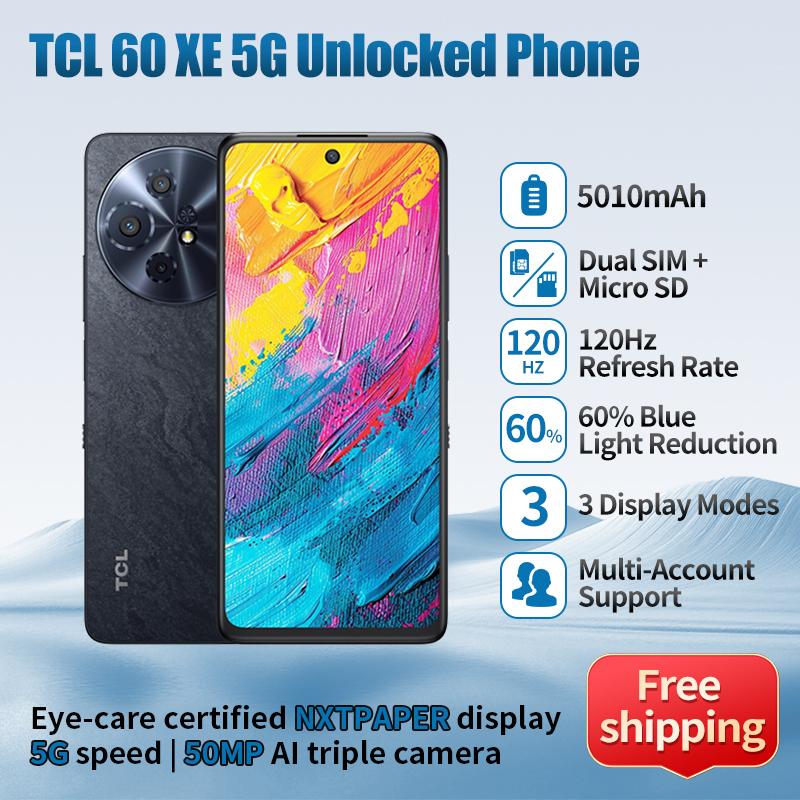 Live Only-TCL 60 XE 5G Unlocked Phone Authentic 1-Year Warranty 8GB RAM 5010mAh Battery 6.8-inch 120Hz Display AI Triple Camera Dual SIM MicroSD