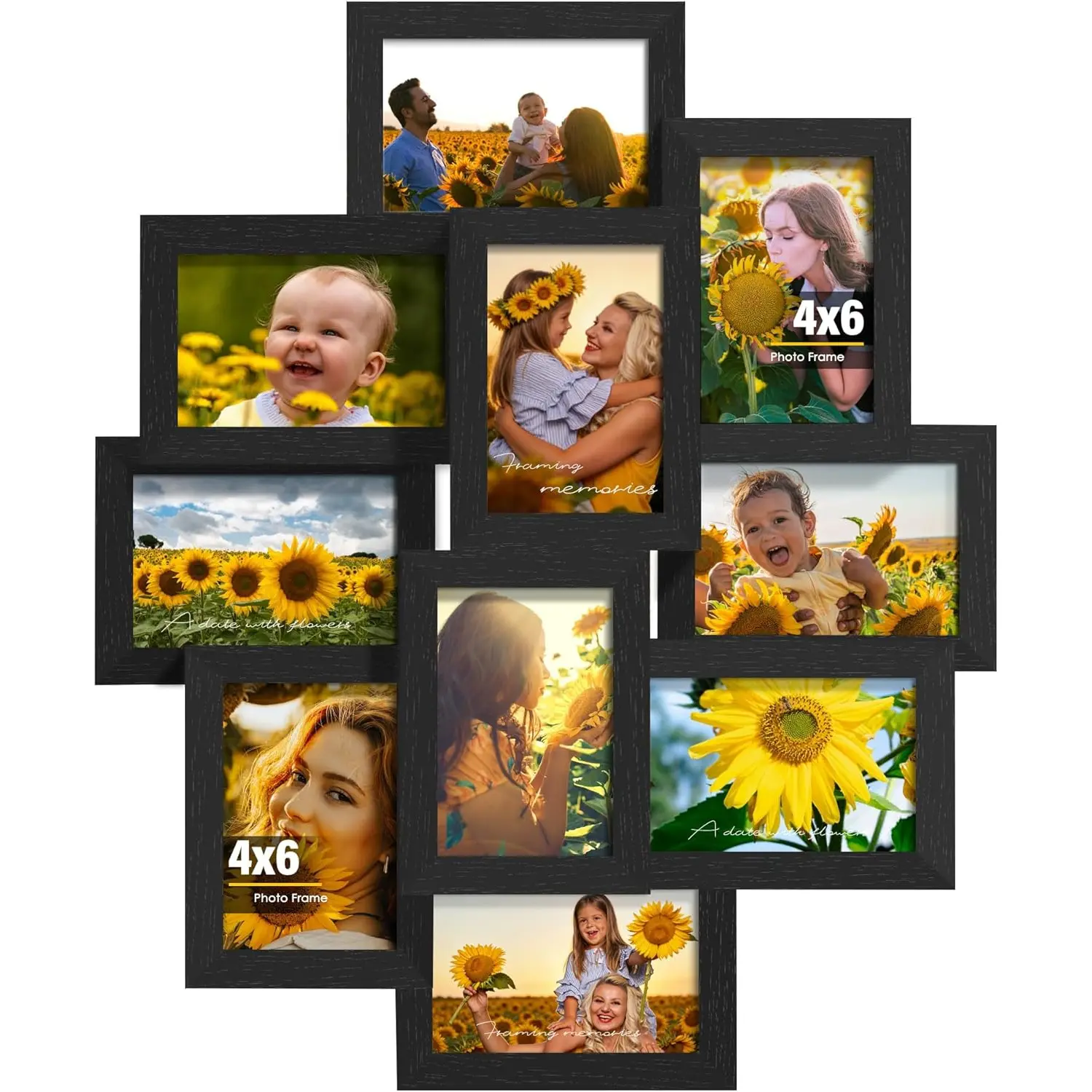 4x6 Picture Frame Collage, 10-Pack Picture Frames Collage Wall Decor, Set with Glass Front, Assembly Required, Black