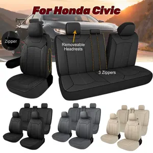 9Pcs For Honda Civic 2013-2019 2020 2021 2022 2023 2024 2025 2026 Car 5 Seat Covers Full Set Leather, Car Front Seat Covers with Zipper for Armrest & Rear Split Bench with 3 Zipper, 4 Season Seat Cover Cushion Protector Pad Mat Non-Slip Auto Accessories