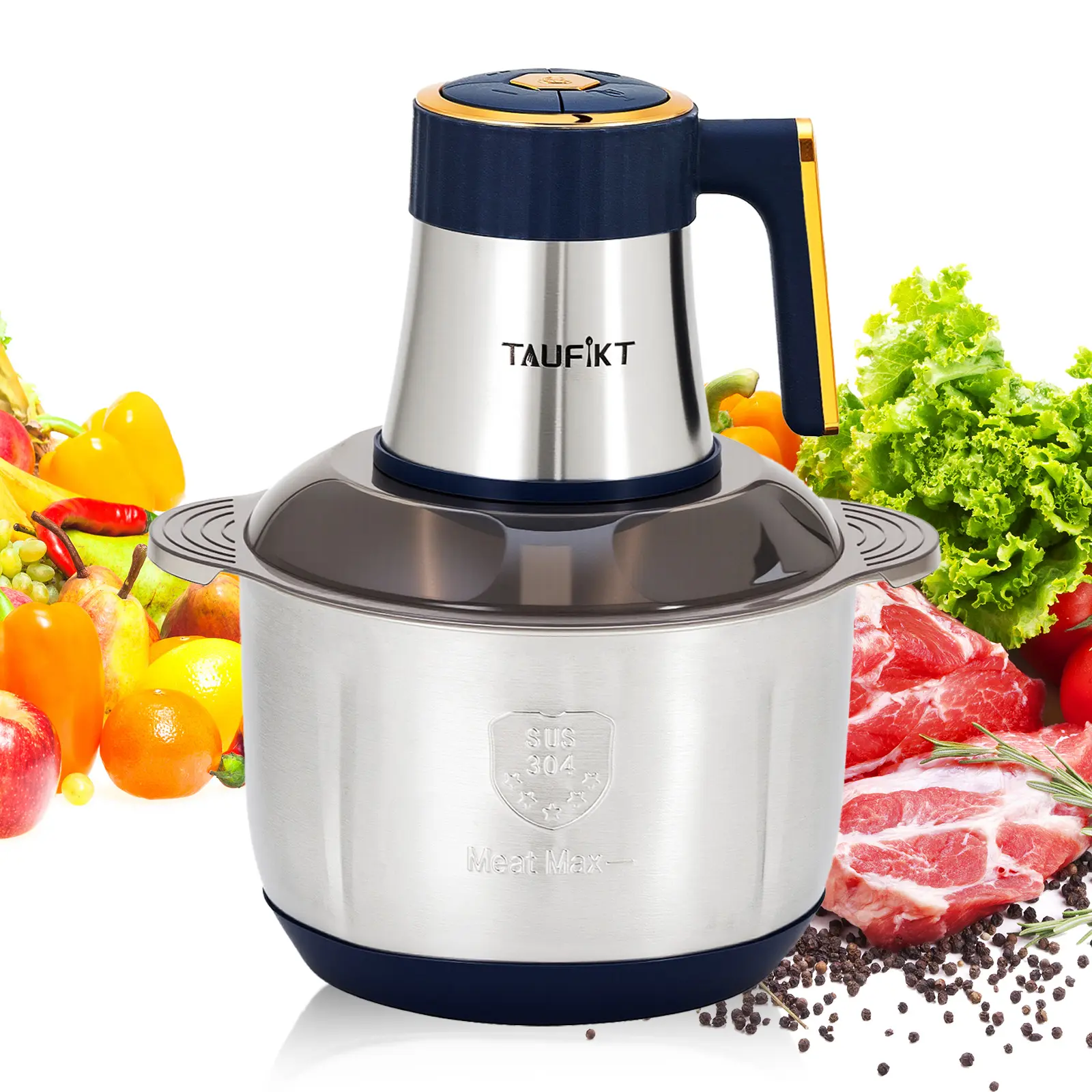 TAUFIKT Stainless Steel Meat Grinder, 5L Large Capacity Food Processor With 6 Blades For Vegetables, Onions, Nuts, Meats 500W Motor, summerwins