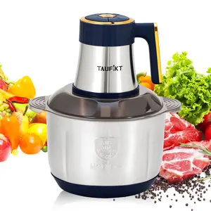 TAUFIKT Stainless Steel Meat Grinder, 5L Large Capacity Food Processor With 6 Blades For Vegetables, Onions, Nuts, Meats 500W Motor,