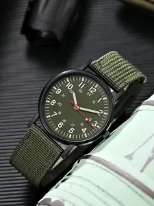 Men's Sporty Round Dial Analog Quartz Watch, Fashionable Nylon Watch with Clasp Closure for Men, Trendy All-match Watch for Birthday Gift with Box, Casual Analog Watch