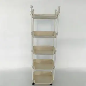 1PC 5-layer multifunctional plastic storage cart with wheels, layered shelving storage rack suitable for bedroom, kitchen, bathroom, living room