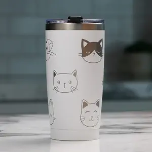 Cute Cat Faces Engraved Full Wrap 20oz Tumbler, 20oz Custom Cat Faces Engraved Tumbler, Cute Cartoon Cat Faces YETI Tumbler, Cartoon Cats