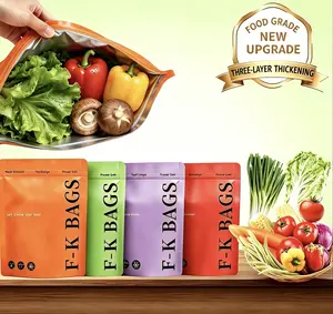 2026 New reusable upgraded thickened upright aluminum foil sealing storage bags, with labels and zipper locks, suitable for washable kitchen items like vegetables, fruits, and meat
