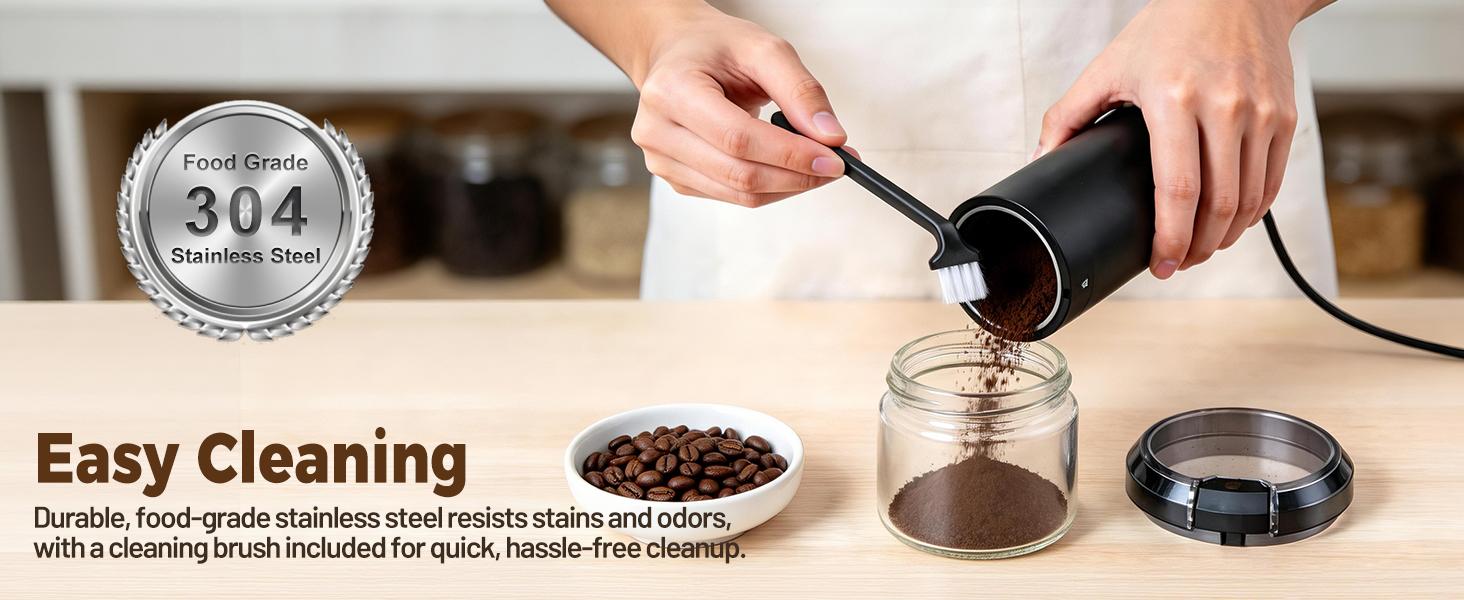 HAUSHOF Coffee Grinder Electric, One Touch Coffee Bean Grinder for Beans, Spices, Herbs and Seeds, Compact Design, with Clean Brush Black