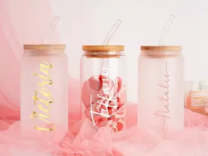 Personalized Glass Tumbler with Straw,Frosted Glass Tumbler,Bamboo Lid Iced Coffee Mug,Bridesmaid Proposal,Wedding Bachelorette Party Gift