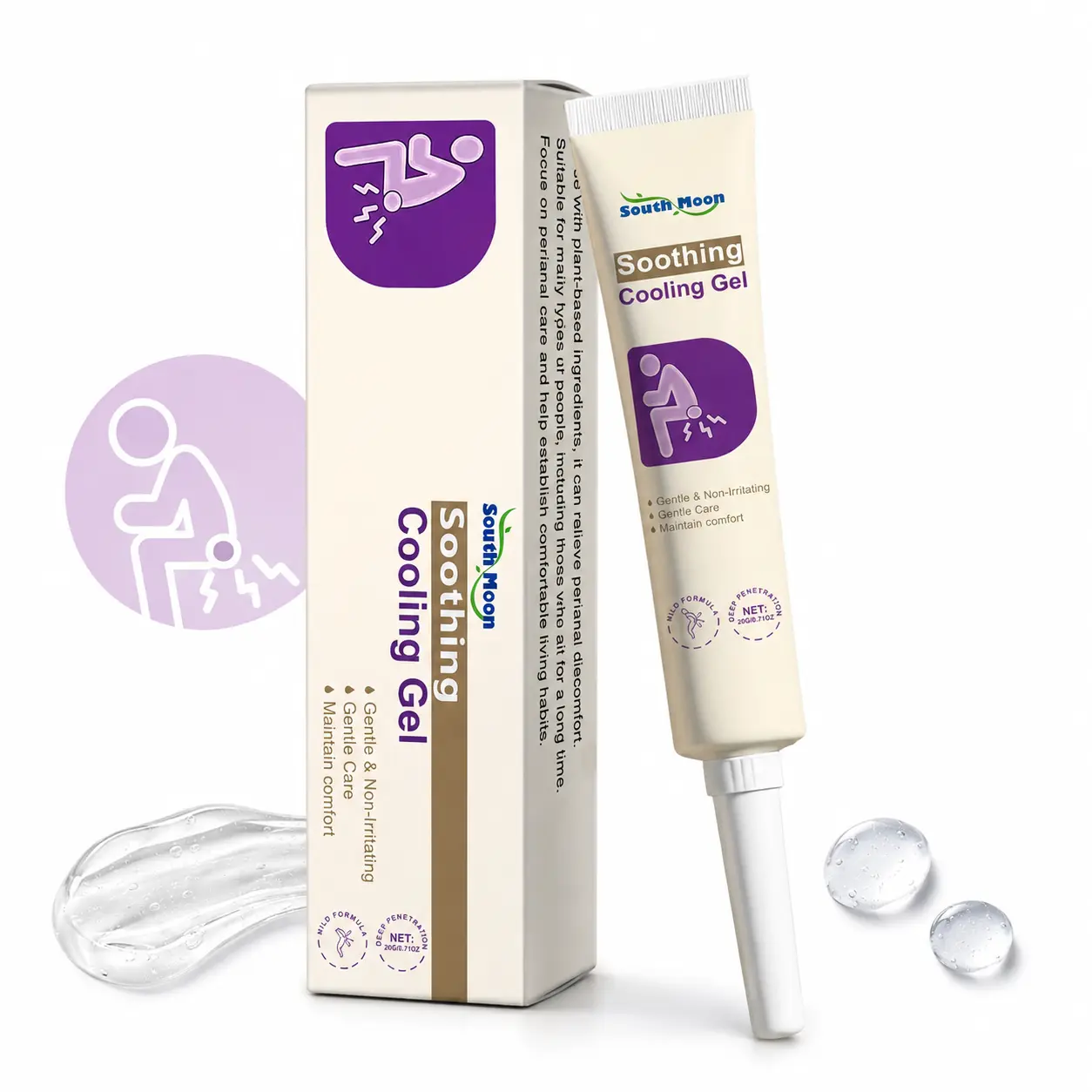 South Moon Soothing Cooling Gel, 20g Perianal Care Gel with Precision Applicator, Lightweight Cooling Sensation for Gentle External Personal Comfort, Home & Travel