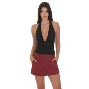 Studded Suede Skirt in Maroon