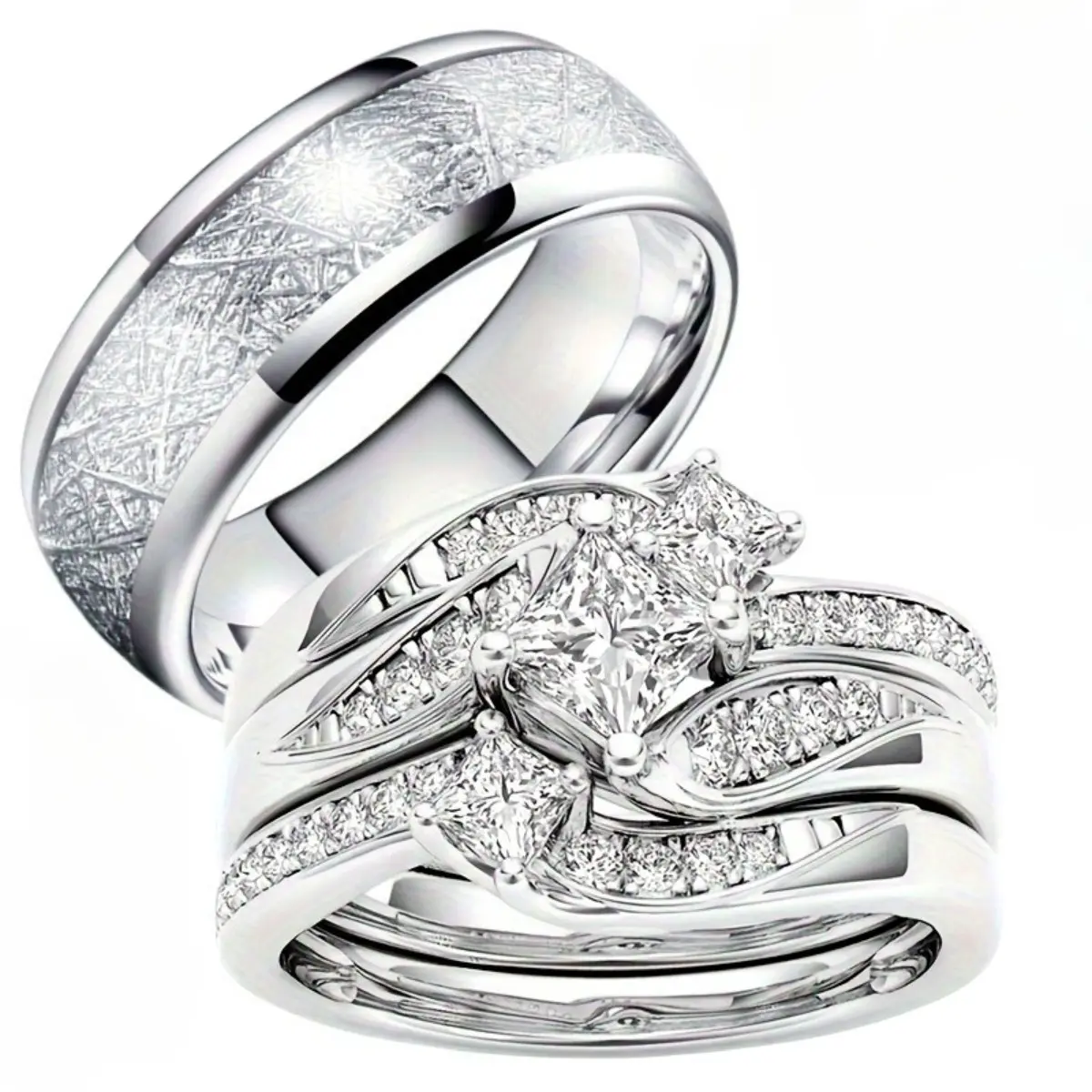 1Piece of Fashionable and Creative Couple's Rings Inlaid with Glittering Synthetic Zirconia. They Are Elegant and Luxurious Rings Suitable for Wedding Banquets, Engagement, and Anniversary Gifts.