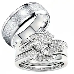 1Piece of Fashionable and Creative Couple's Rings Inlaid with Glittering Synthetic Zirconia. They Are Elegant and Luxurious Rings Suitable for Wedding Banquets, Engagement, and Anniversary Gifts.