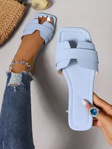 Women's Fashionable Plain Color Slides, Casual Comfortable Flat Sandals for Beach, Outdoor, Daily Wear, Walking Shoes