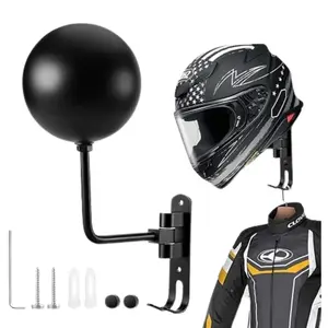 180° Rotatable Motorcycle Helmet Rack, Wall Mounted Helmet Storage Rack with 2 Hooks, Space Saving Helmet Hanger Stand for Display and Storage