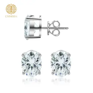 Unimoiss S925 Oval Cut Synthetic Moissanite Stud Earrings Gift For Men Women
