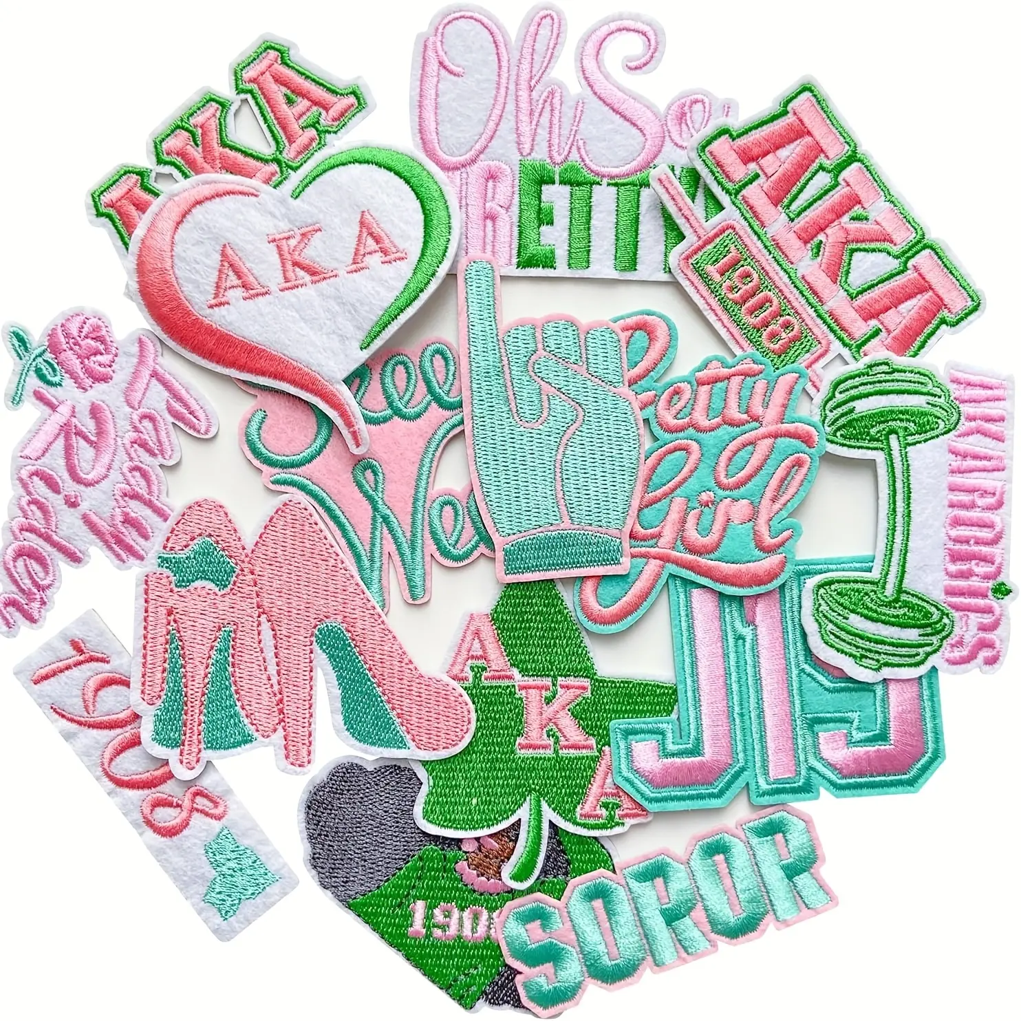 18pcs Alpha Sorority Iron on Patches, AKA Sorority Alpha Embroidery Embroidered Applique Patch Gifts for Women Hats, Clothes, Jackets, Bags, Jeans, T-Shirt, Embroidery Design