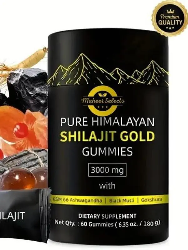 Himalayan Shilajit Gold Gummies 3000 mg – 60 Count | With Ashwagandha, Black Musli & Gokshura | Natural Energy & Vitality Support Supplement | MaheerSelects