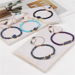 Exquisite Natural Stone Wheel Bead Bracelet for Women, Handwoven Adjustable String Design with Unique Crystal Cluster Detail, Meaningful Best Friend Friendship Gift Jewelry