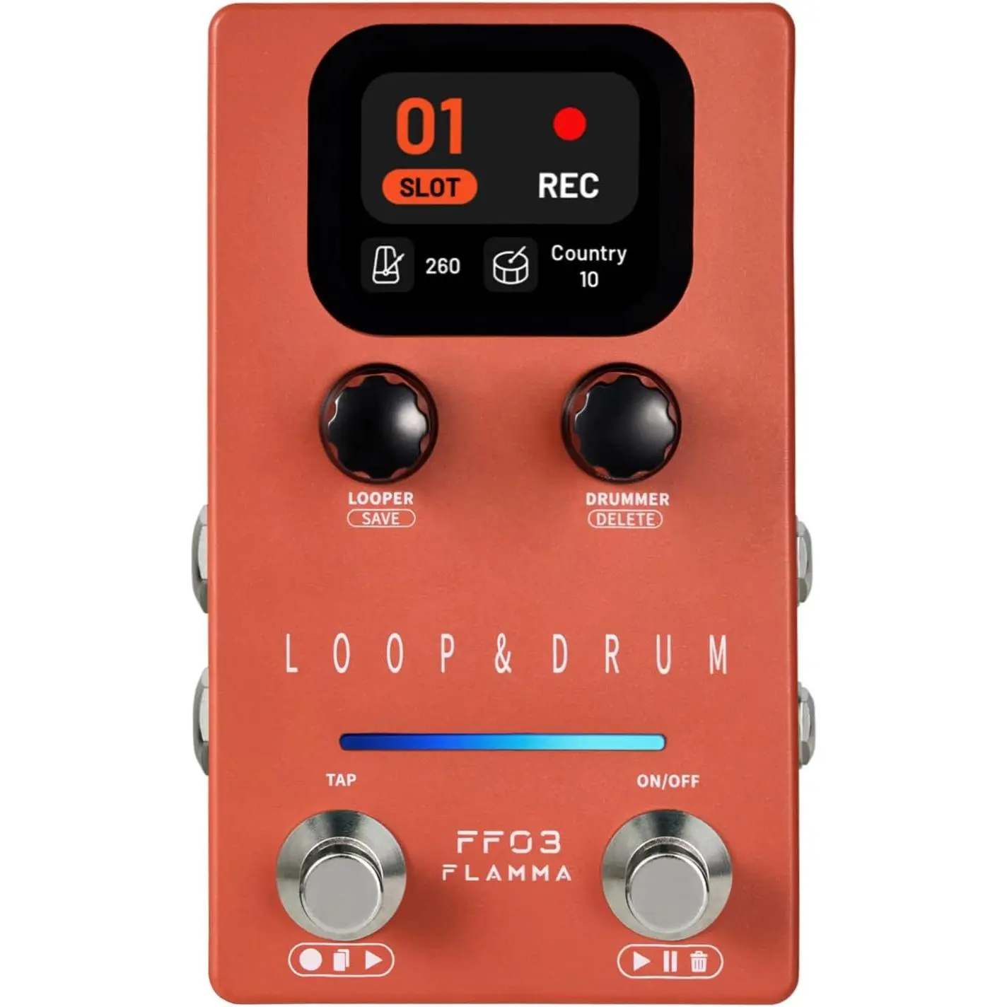 FLAMMA FF03 Looper Pedal Drum Machine, Drum Looper Guitar Pedal with LED Indicators, 160 Min Recording, 121 Drum Grooves, 40 Loop Slots, Undo/Redo, Fade Out, Sync Mode, USB & Headphone Out