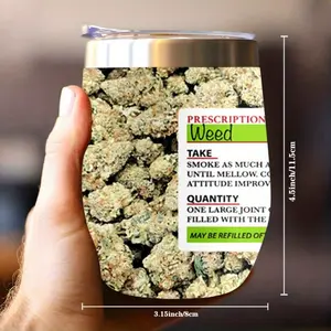 12oz Theme Prescription Label Insulated Cup, Dual-Layer Vacuum Insulated Stainless Steel, Pattern Design, Portable Travel Mug, Camping, Gift for Cannabis Smokers