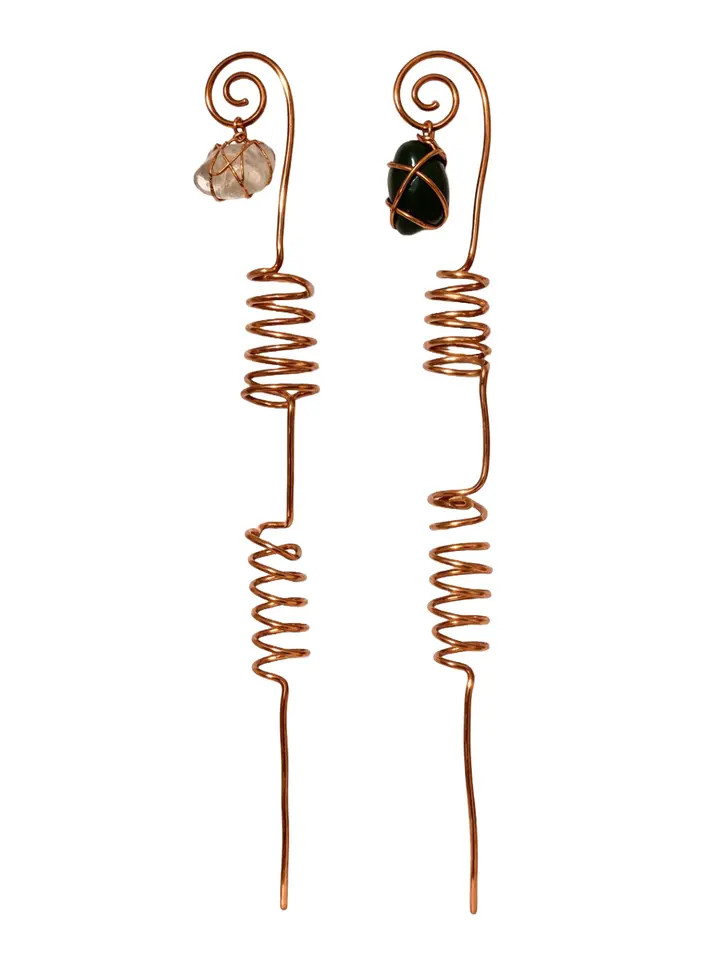 Handmade Copper Plant Stakes With Crystal Accent And Double Spiral Support