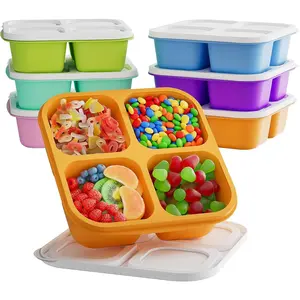 6 Pcs Bento Snack Containers, Reable 4 Compartment Food Storage Container with Lids, Divided Lunchable Container, Freezer, Microwave & Dishwasher Safe (6 Color)
