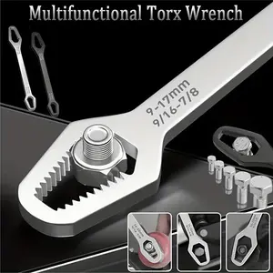Adjustable Wrench 5mm Thick, Self-Tightening Dual Head (3-17mm), Chrome Vanadium Steel, Multi-Function Hand Tool, Silver Color