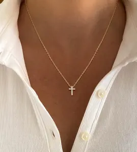 Kyerlyn Cross Necklace for Women, 14K Gold Plated Cross Pendant Dainty Layered Chain Necklace Jewelry Gifts Diamond Cross