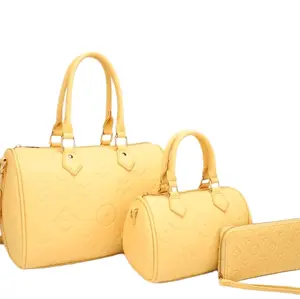 Monogrammed 3pc Hand Bags Set in Yellow with Metallic Detail and Elegant Handles