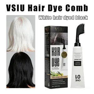 VSIU Hair Dye Comb Kit - Portable Home Use, Olive Oil & 10 Natural Plant Extracts, Ammonia-Free, No Peroxide, Non-Irritating Gray Coverage, Black & Brown Options, 1 Box (Includes Dye Tools)