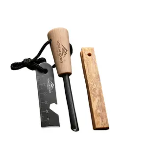 Ferro Rod Fire Starter with Wood Handle, All Weather Survival Fire Starter, Bushcraft Tool, Camping Gear, Emergency Kit Essential