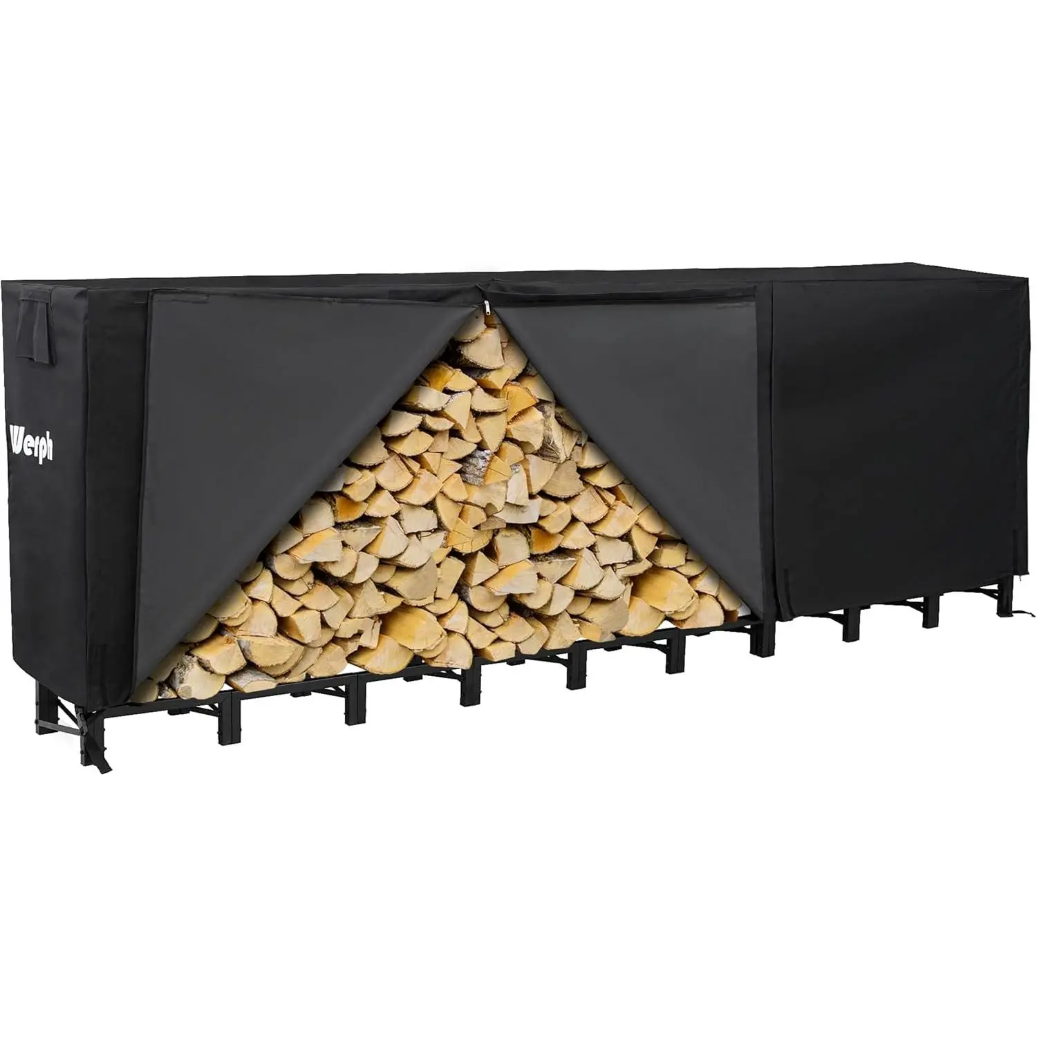 Werph Heavy Duty Firewood Rack, Outdoor & Indoor Wood Log Storage Rack with Black Cover