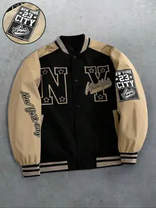 Men's Casual Color Block Front Button Long Sleeve Rave Baseball Jacket, Stylish New York Design, Perfect for Everyday Wear & Colorblock Coat, Casual Fitted Jackets